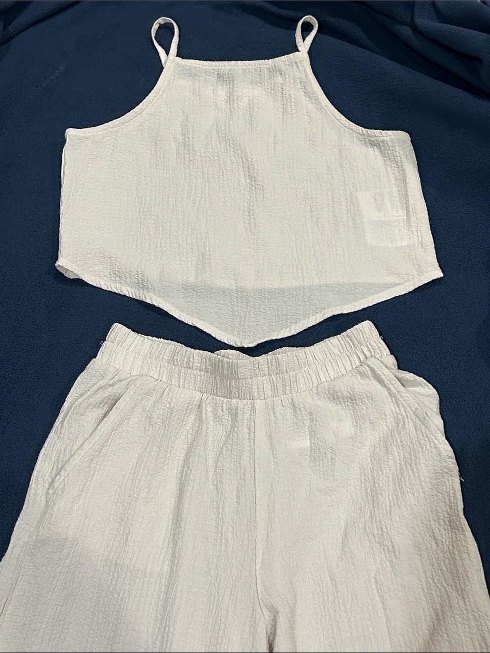 H&M Cream Textured Tank & Elastic Waist Pants Set